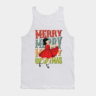 Retro Little Girl Merry Christmas Tank Top